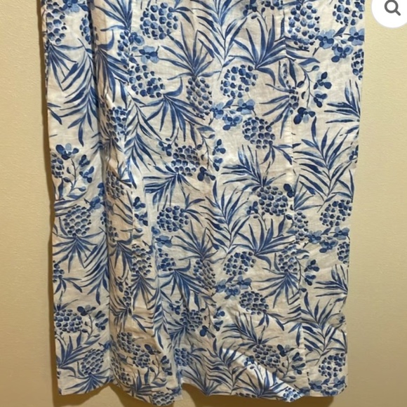 J. Jill Love Linen Pineapple Palm White Blue Midi Dress - Picture 7 of 7